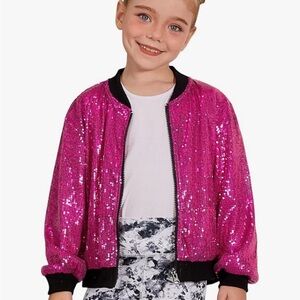Mirawise Girls Sequin Jacket Kids Bomber Long Sleeve Zip Up